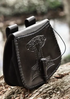 1680000302 - LARP Sacoche Cuir Noir Gravée Mjolnir