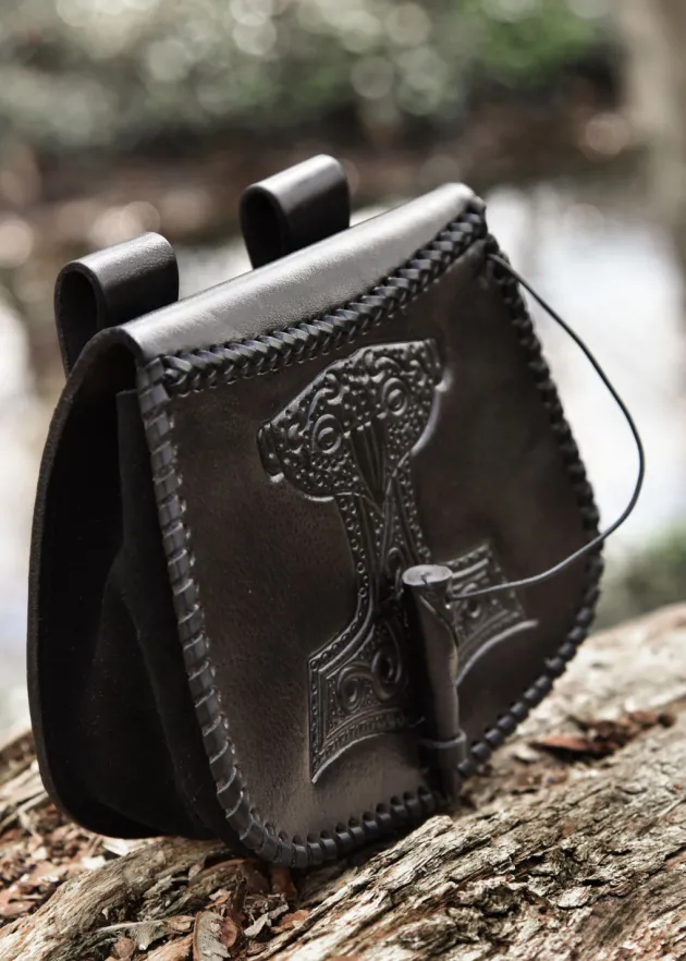 1680000302 - LARP Sacoche Cuir Noir Gravée Mjolnir