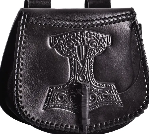 1680000302 - LARP Sacoche Cuir Noir Gravée Mjolnir
