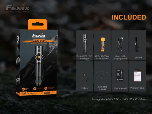 LD32UVC - FENIX LD32UVC Lampe de désinfection UVC 1200lm 18650