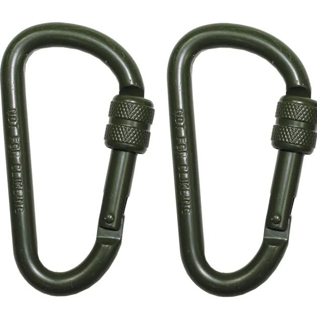 MFH27536B mousqueton, D 8mmx8cm, kaki, vis de blocage, paquet de 2