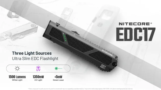NCEDC17 - NITECORE EDC17 Torche 1500lm USB-C Laser UV CW 150mAh NOIR