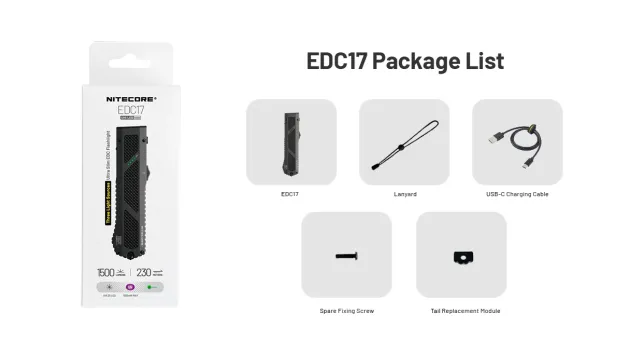 NCEDC17 - NITECORE EDC17 Torche 1500lm USB-C Laser UV CW 150mAh NOIR