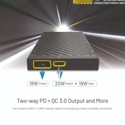NCNB10000G2 - NITECORE Batterie externe carbone MK2 - 10 000mAh - 5V / 3A - 18W