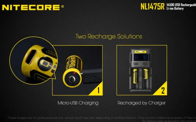 NCNL1475R - NiteCore Accu Li-ion 14500 - 750mAh - Port Micro-USB - 3,6V