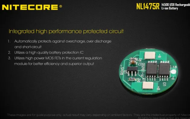 NCNL1475R - NiteCore Accu Li-ion 14500 - 750mAh - Port Micro-USB - 3,6V