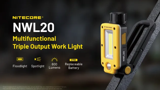 NCNWL20 - NITECORE NWL20 Lampe de Travail Triple Fonction 600lm 21700 5000mAh USB-C
