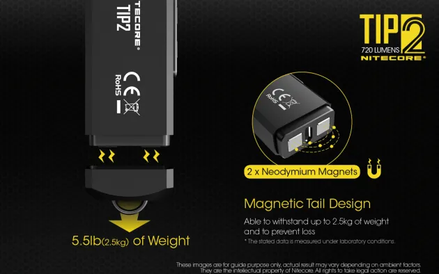 NCTIP2BK - NITECORE TIP 2 Lampe Porte-Clé 720lm Rechargeable Micro-USB