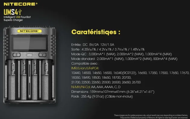 NCUMS4 - NiteCore Chargeur USB 4 ports 3000mA - LCD