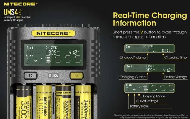 NCUMS4 - NiteCore Chargeur USB 4 ports 3000mA - LCD