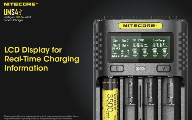 NCUMS4 - NiteCore Chargeur USB 4 ports 3000mA - LCD