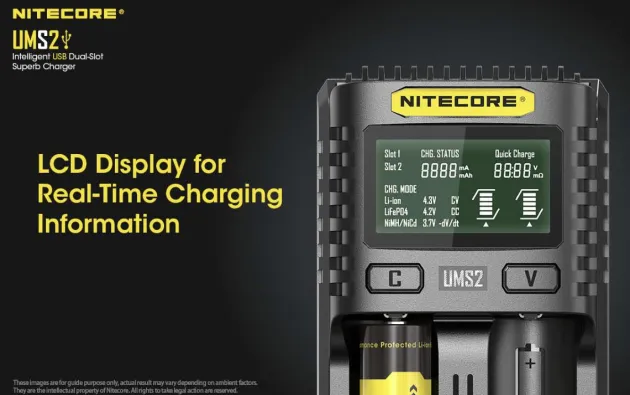 NCUMS2 - NiteCore Chargeur USB 2 ports 3000mA chacun - LCD