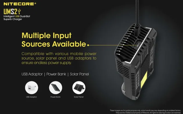 NCUMS2 - NiteCore Chargeur USB 2 ports 3000mA chacun - LCD