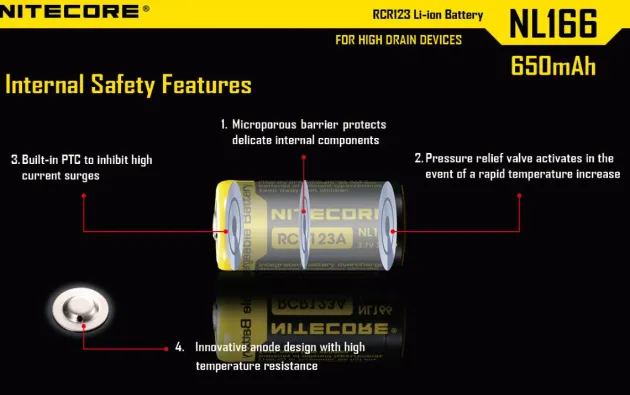 NL166 - NITECORE RCR123A 650mAh 3,7V 2.4Wh