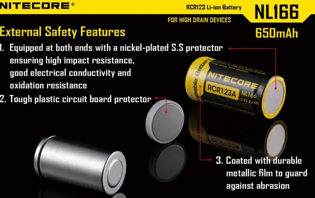 NL166 - NITECORE RCR123A 650mAh 3,7V 2.4Wh