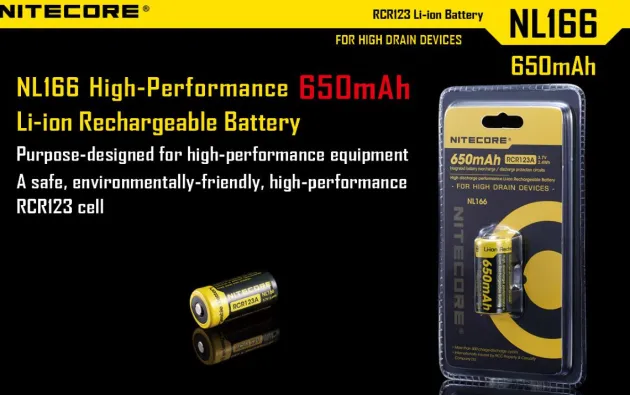 NL166 - NITECORE RCR123A 650mAh 3,7V 2.4Wh