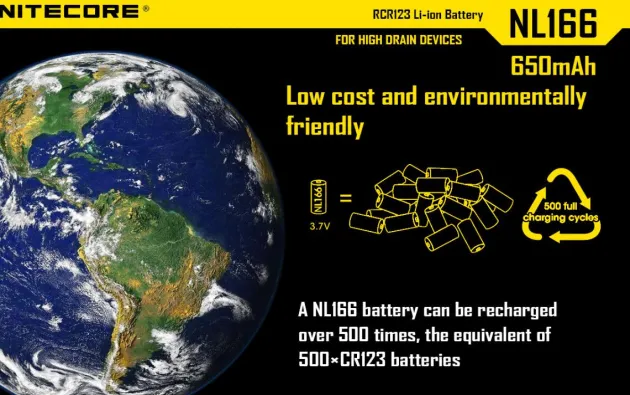NL166 - NITECORE RCR123A 650mAh 3,7V 2.4Wh