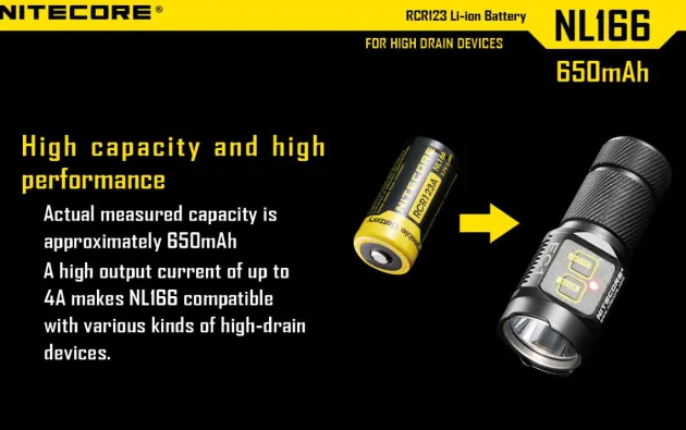 NL166 - NITECORE RCR123A 650mAh 3,7V 2.4Wh