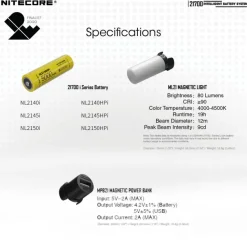 NL21700SET - NITECORE 21700 Intelligent Battery System 80lm Powerbank 5000mAh