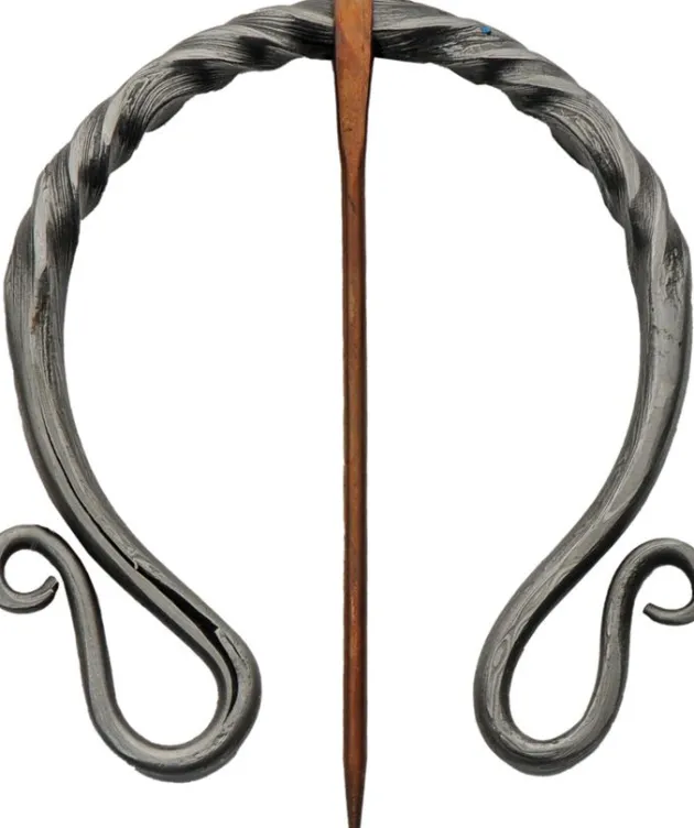 PA4461 - LARP RITE EDGE Grande Fibule Médiévale Acier et Cuivre 8cm