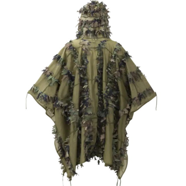 PO-LFG-PO-03 - HELIKON-TEX LEAF GHILLIE PONCHO Poncho Mesh Fin Camo US Woodland 3D