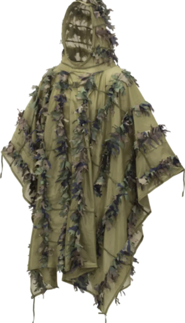 PO-LFG-PO-03 - HELIKON-TEX LEAF GHILLIE PONCHO Poncho Mesh Fin Camo US Woodland 3D