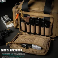 RA-3GUN-WS-TN - Savior Equipment [Specialist Series] Hard Side Range Bag, w/ 3x Individual Pistol Bags, Adjustable Center Divider, Tan