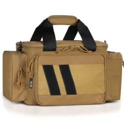 RA-3GUN-WS-TN - Savior Equipment [Specialist Series] Hard Side Range Bag, w/ 3x Individual Pistol Bags, Adjustable Center Divider, Tan