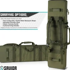 RB-4212DG-VER2-OG - Savior Equipment Urban Warfare Double Rifle Bag Gun - Suitable for Rifle Shotgun, w/ Backpack Strap,OD Green,42'' Long