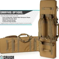 RB-3612DG-VER2-TN - Savior Equipment Urban Warfare Double Rifle Bag Gun - Suitable for Rifle Shotgun, w/ Backpack Strap,Tan,36'' Long
