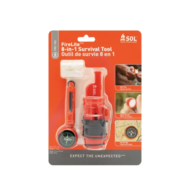 SOLFIRE1054 - Adventure Medical SOL Outil de survie 8 en 1