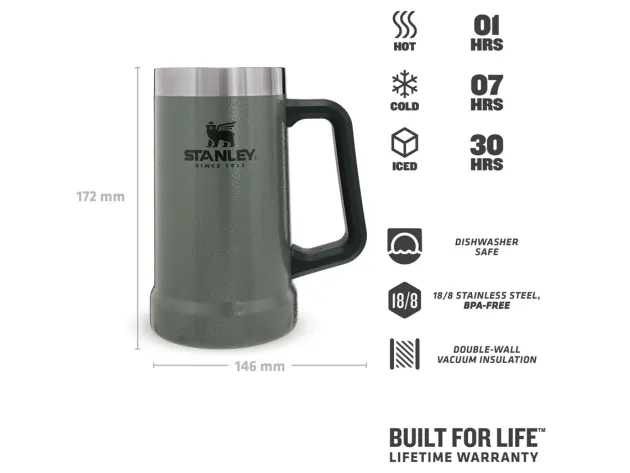 ST02874033 - STANLEY ADVENTURE BIG GRIP BEER STEIN 700ml Hammertone Green