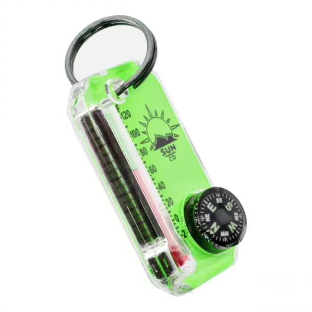841-004 - Sun CO. Therm-O-Compass Tirette Thermomètre Vert Néon avec Boussole