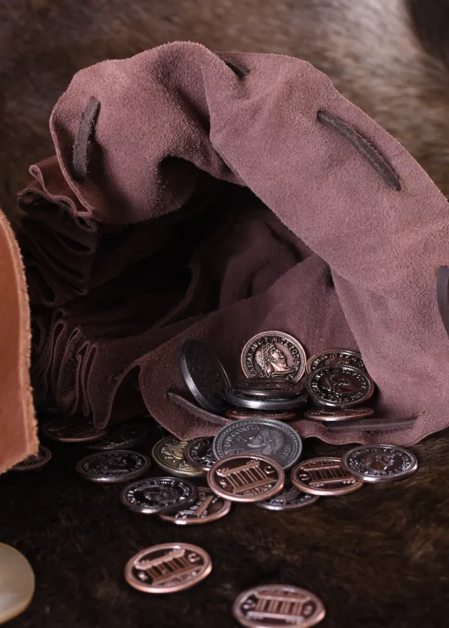 ULF-LP-18A - LARP ULFBERTH Porte-monnaie médiéval cuir bouton en corne