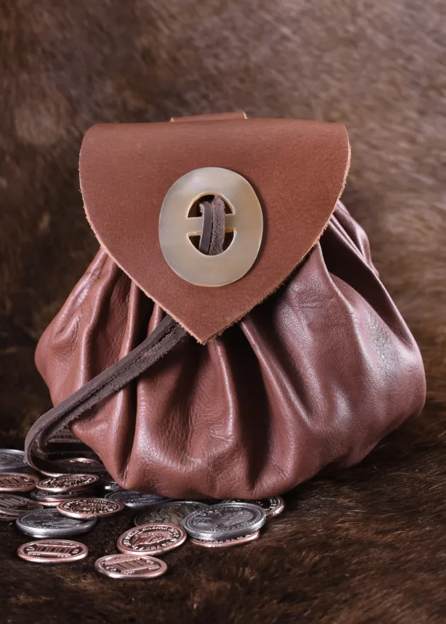 ULF-LP-18A - LARP ULFBERTH Porte-monnaie médiéval cuir bouton en corne