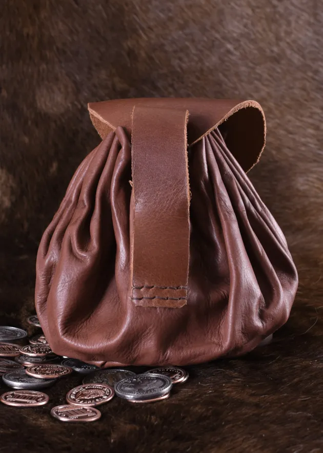 ULF-LP-18A - LARP ULFBERTH Porte-monnaie médiéval cuir bouton en corne