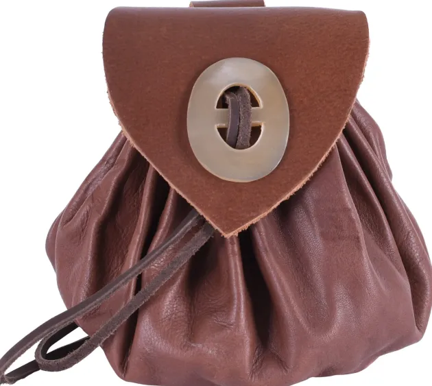 ULF-LP-18A - LARP ULFBERTH Porte-monnaie médiéval cuir bouton en corne