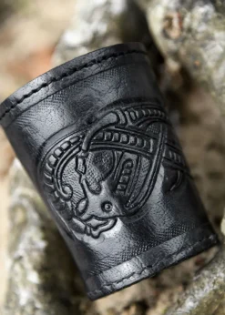 ULF-LP-25-BL - LARP ULFBERTH Gobelet à Dés cuir noir motif Serpent Jelling