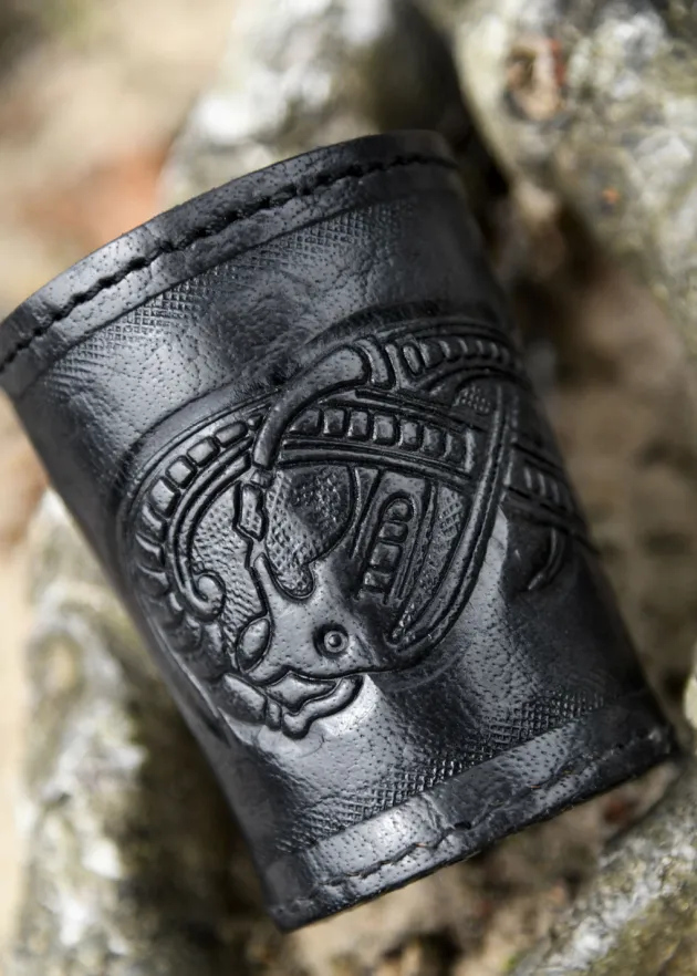 ULF-LP-25-BL - LARP ULFBERTH Gobelet à Dés cuir noir motif Serpent Jelling