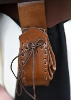 ULF-LP-46-BR - LARP ULFBERTH Bourse médiévale en cuir avec passant ceinture