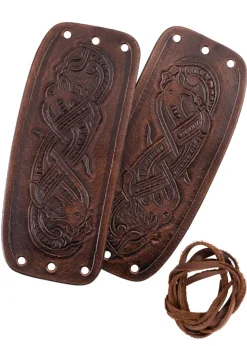 ULF-LP-20 - LARP ULFBERTH Paire de Protège-bras cuir motif dragon, style jelling