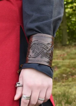 ULF-LP-20 - LARP ULFBERTH Paire de Protège-bras cuir motif dragon, style jelling