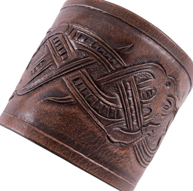 ULF-LP-20 - LARP ULFBERTH Paire de Protège-bras cuir motif dragon, style jelling