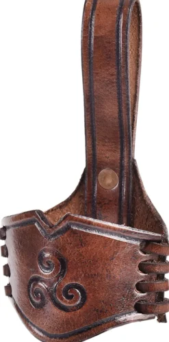 ULF-LP-33-L - LARP Porte Corne à Boire en Cuir Estampé Triskele Marron