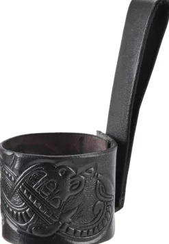 ULF-LP-39 Porte-corne à boire en cuir, estampé dragon, style Jelling 0,9L