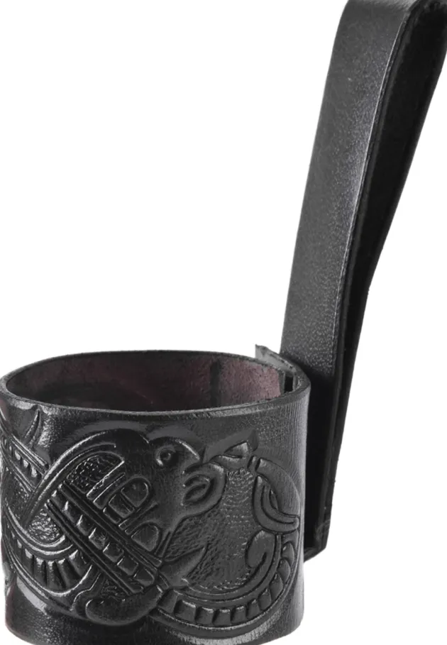 ULF-LP-39 Porte-corne à boire en cuir, estampé dragon, style Jelling 0,9L