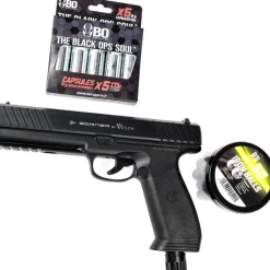 VES001 - Pack Prêt à Tirer Vesta Defense PISTOLET PDW50 C50 + 100 Munitions RazorGun Iron Balls + 5 cartouches Co2 12g