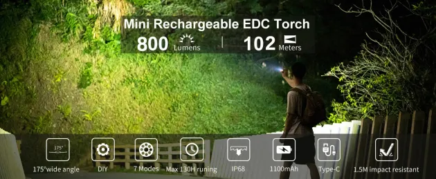 WBNX0G - WUBEN X0 Lampe Coudée d'EDC Lightok 1100lm Titane
