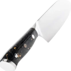 Wusaki couteau Ko-Santoku Sakin Damas 10Cr manche carbone et or