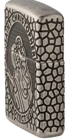 60005200 - ZIPPO Armor Gravé Médaille de Saint Christophe Antique Silver